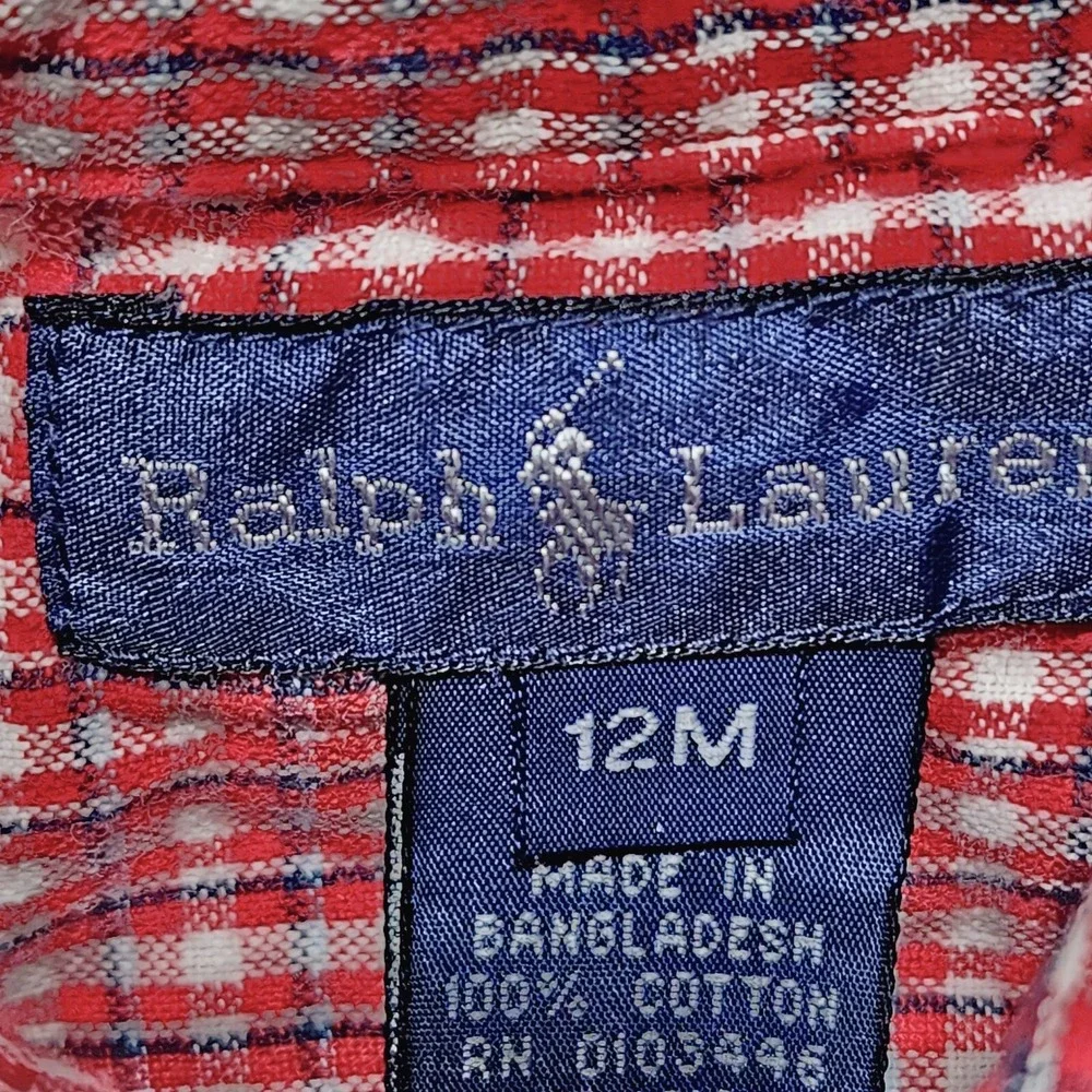 Ralph Lauren Romper Baby 12M Red Gingham Plaid Button Down One Piece‎